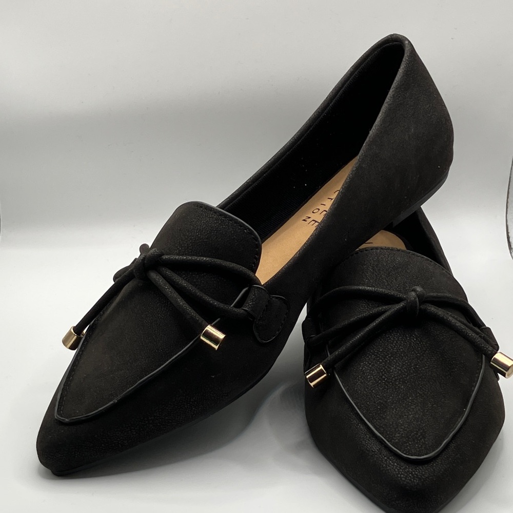 Journee Collection Black Loafers with Gold Accents
